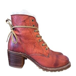 Frye Vintage Red Leather Sabrina Lace Up Boots Size 7